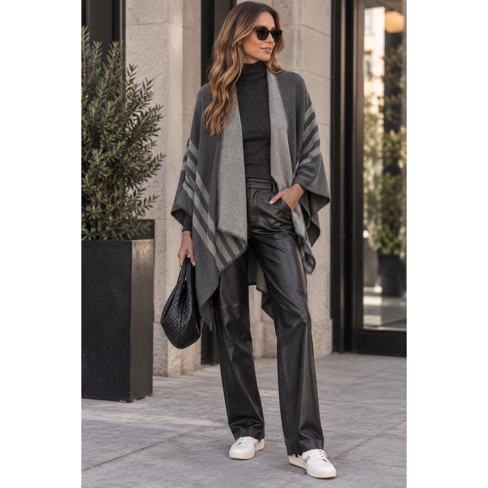 BB‎ Dakota Poncho Women OS Grey Plaid Preppy Academic Minimalist